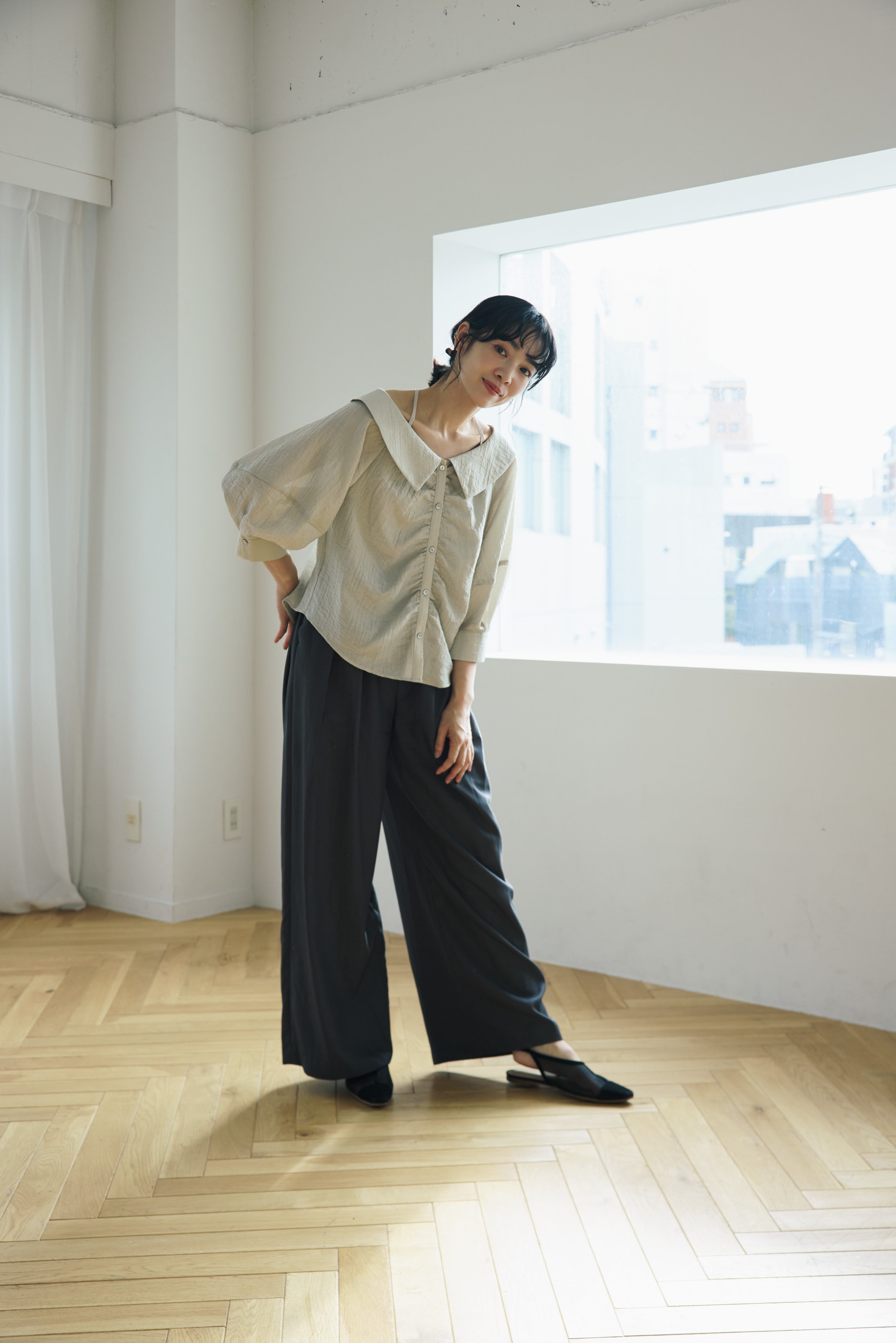 Sailor Collar Shirred Blouse