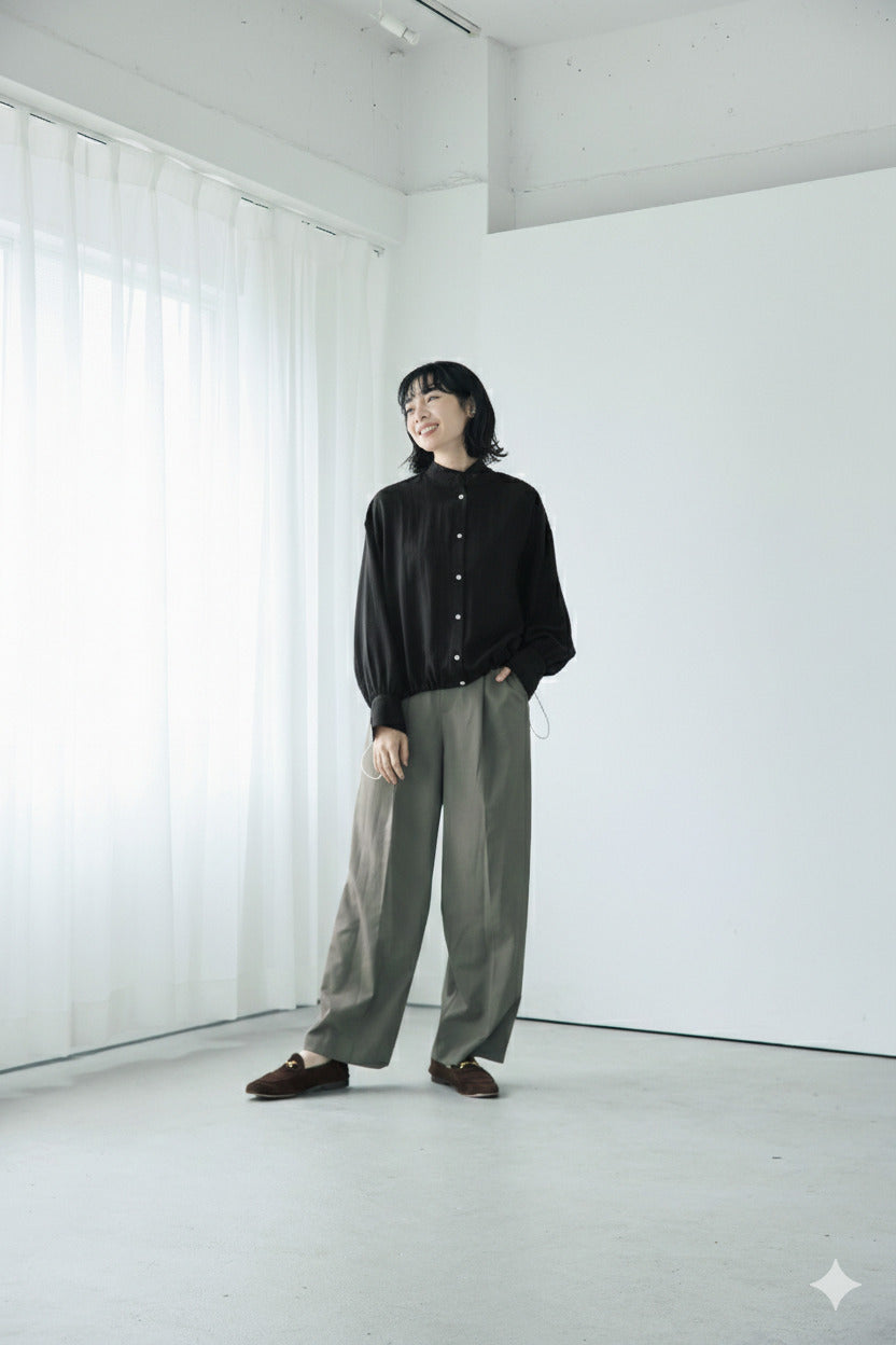 Tie-neck Drawstring Shirt