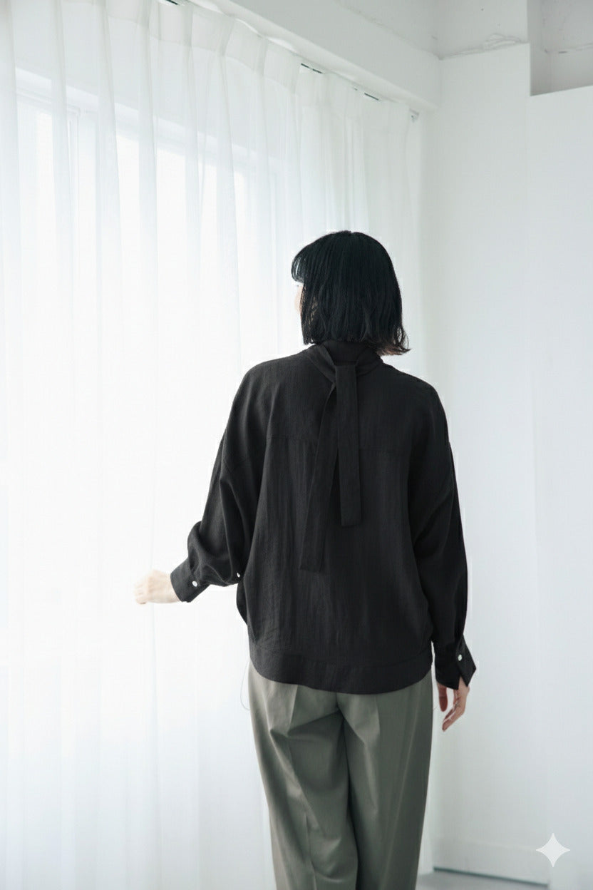 Tie-neck Drawstring Shirt