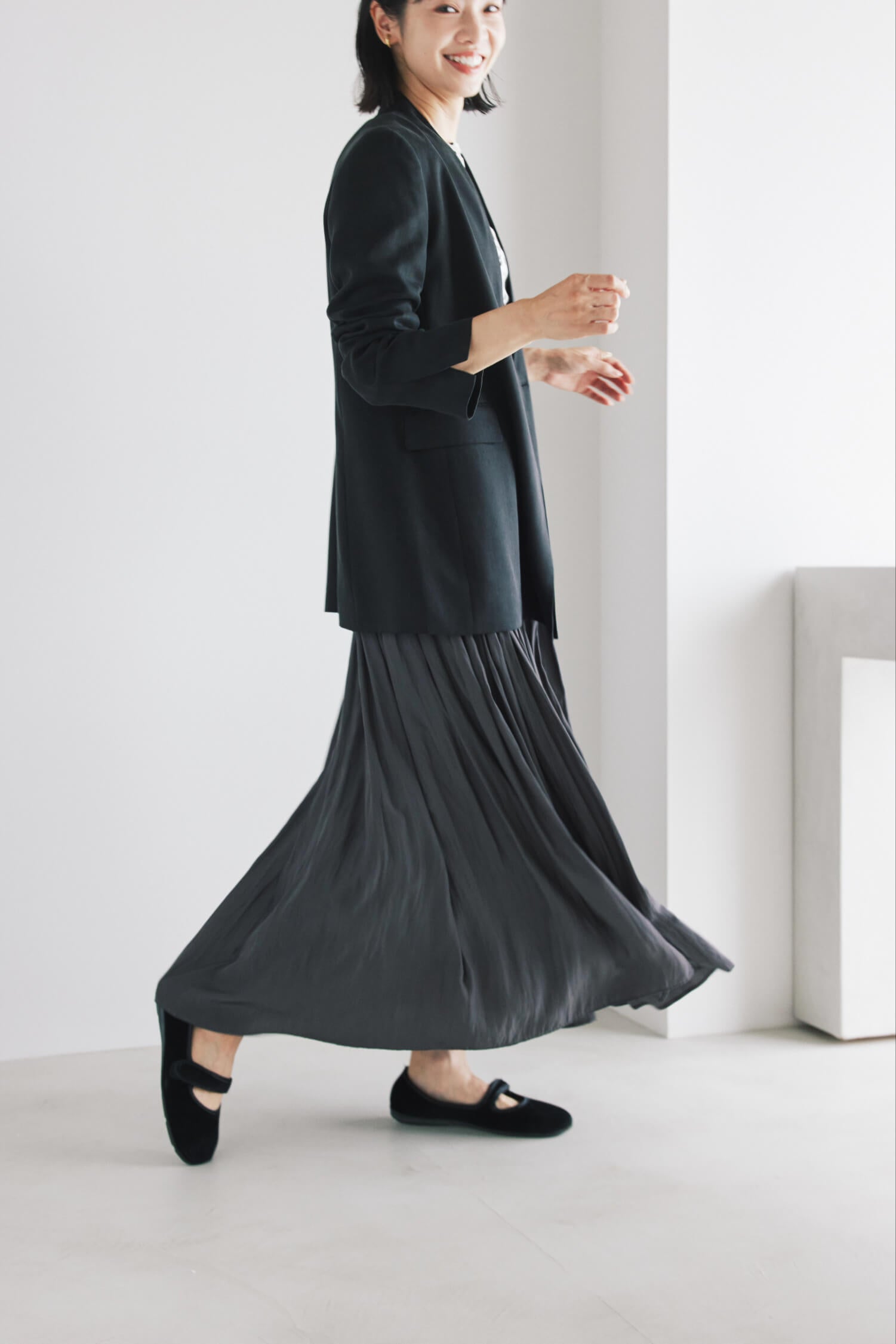 Waist Rib Gathered Skirt