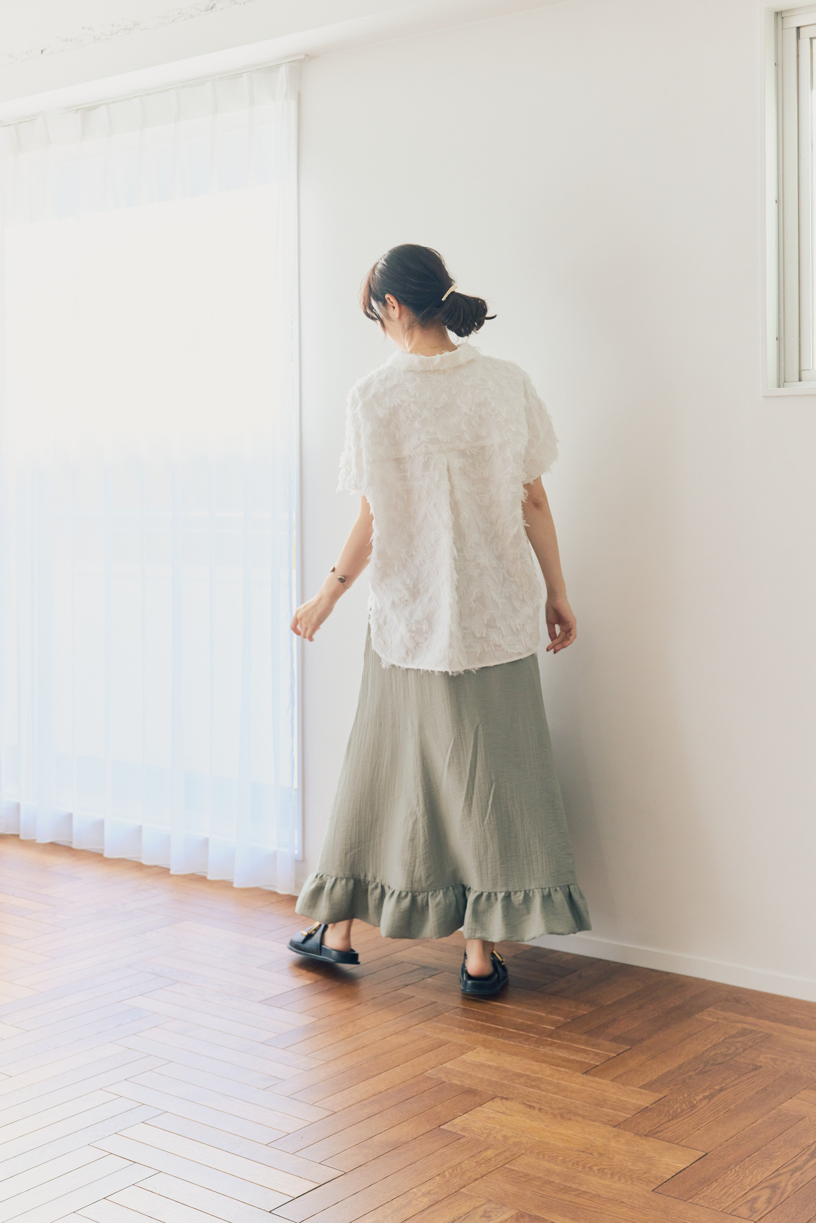 Cut Jacquard Cap Sleeve Shirt