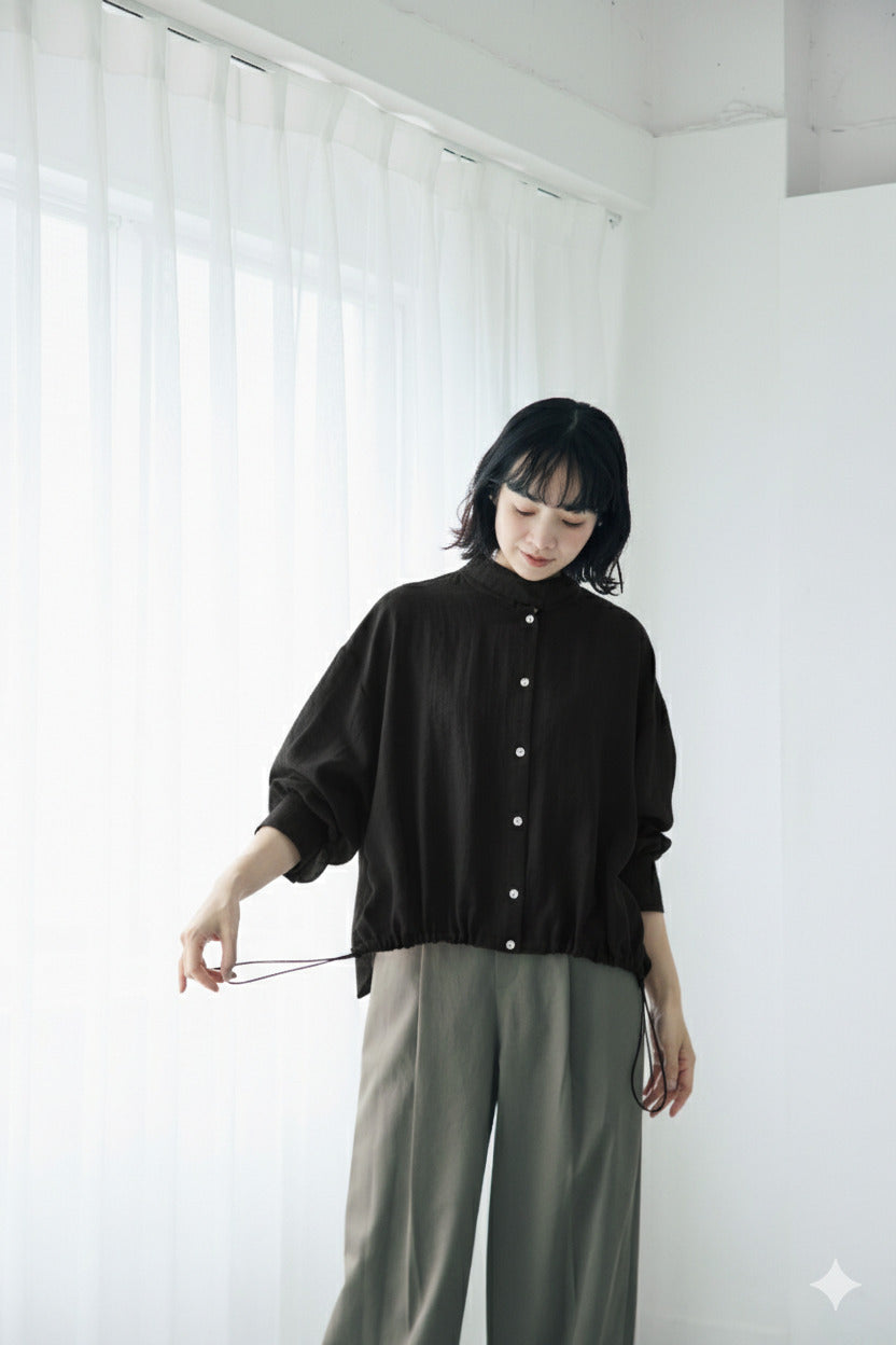 Tie-neck Drawstring Shirt