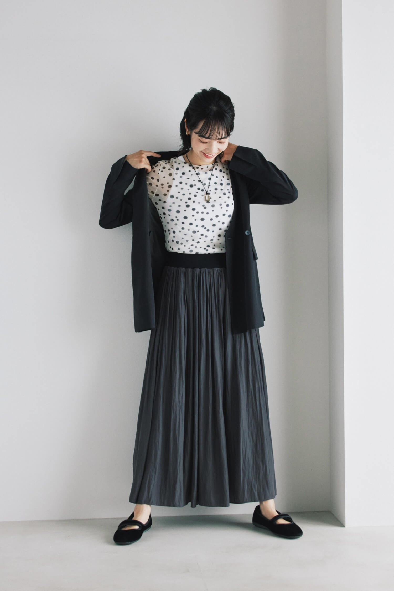 Waist Rib Gathered Skirt
